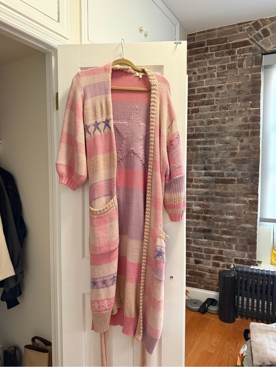 LoveShackFancy Jackets & Blazers - LoveShackFancy Pink and Cream Striped Knit Duster Cardigan